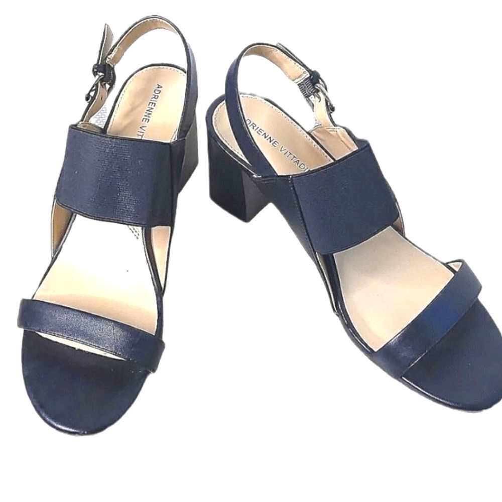 Adrienne Vittadini Strappy Block Heel Black Leather Sandals size 9.5